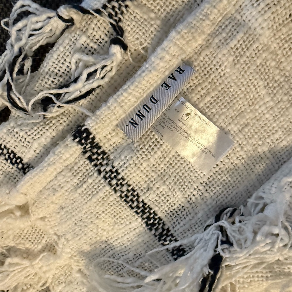 Rae Dunn White and Navy Blue throw blanket - Picture 2 of 2